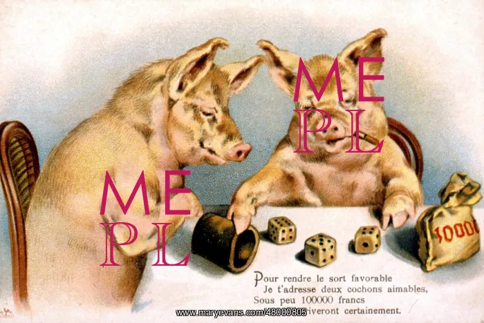 : French advert of pigs gambling with dice : French advert of pigs gambling with dice