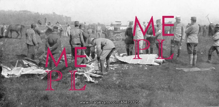 : French Air ace Adolphe Pegoud. Wreckage of plane : French Air ace Adolphe Pegoud. Wreckage of plane