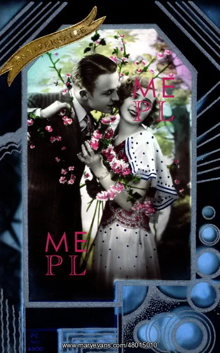 : French anniversary card with art deco borders : French anniversary card with art deco borders