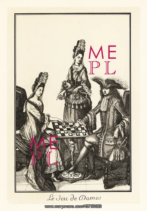: French aristocrats playing a game of draughts : French aristocrats playing a game of draughts