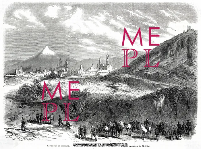 : The French Army approaches Puebla : The French Army approaches Puebla