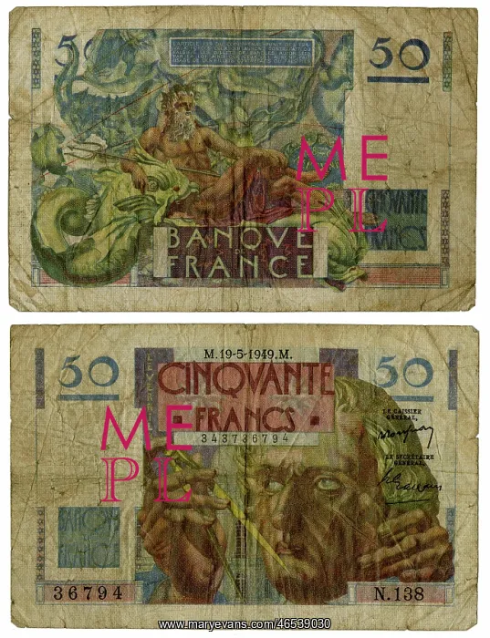 : French bank note, 50 Francs : French bank note, 50 Francs