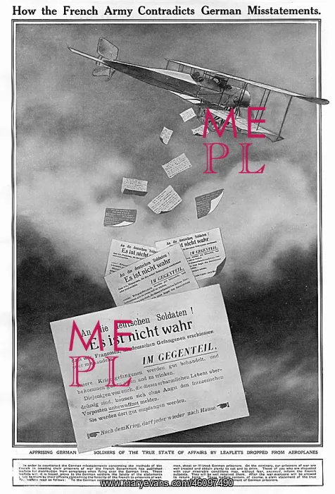 : French biplane dropping propaganda leaflets, WWI : French biplane dropping propaganda leaflets, WWI