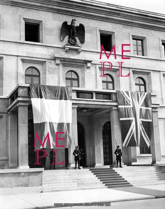 : The French and British flags decorate the front door : The French and British flags decorate the front door