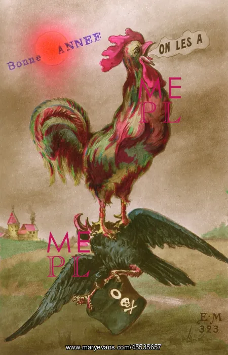 : French Cockerel proudly defeating the German Black Eagle : French Cockerel proudly defeating the German Black Eagle