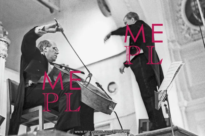 : French conductor Andre Jolivet and Soviet cellist : French conductor Andre Jolivet and Soviet cellist