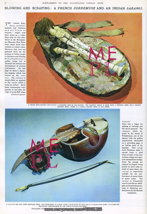 : A French cornemuse and an Indian sarangi : A French cornemuse and an Indian sarangi