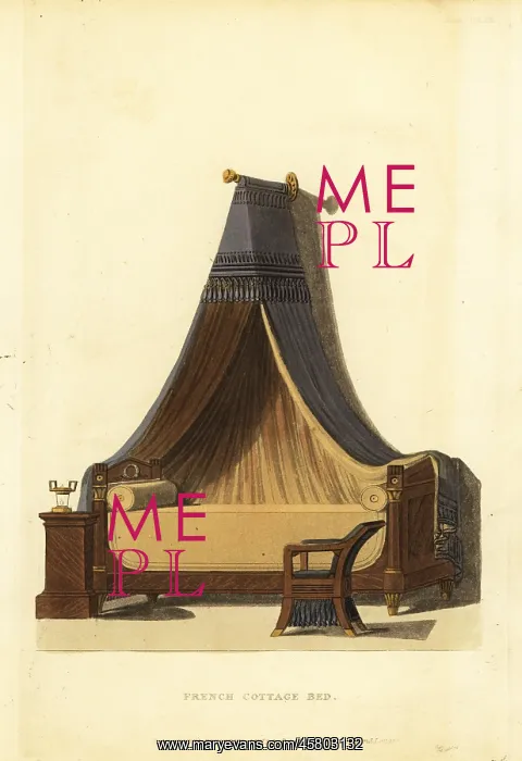 : French cottage bed with canopy, 1815 : French cottage bed with canopy, 1815