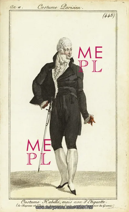 : French dandy in formal wear, Paris, 1803 : French dandy in formal wear, Paris, 1803