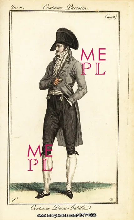 : French dandy in semi-formal outfit, 1803 : French dandy in semi-formal outfit, 1803