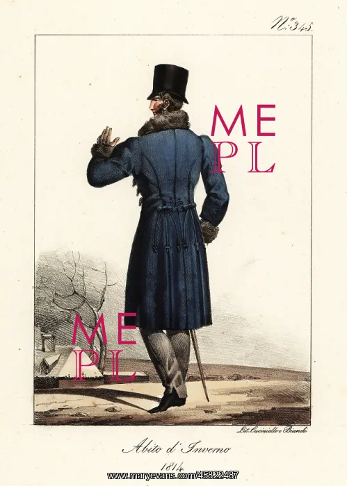 : French dandy in winter clothes, 1814 : French dandy in winter clothes, 1814
