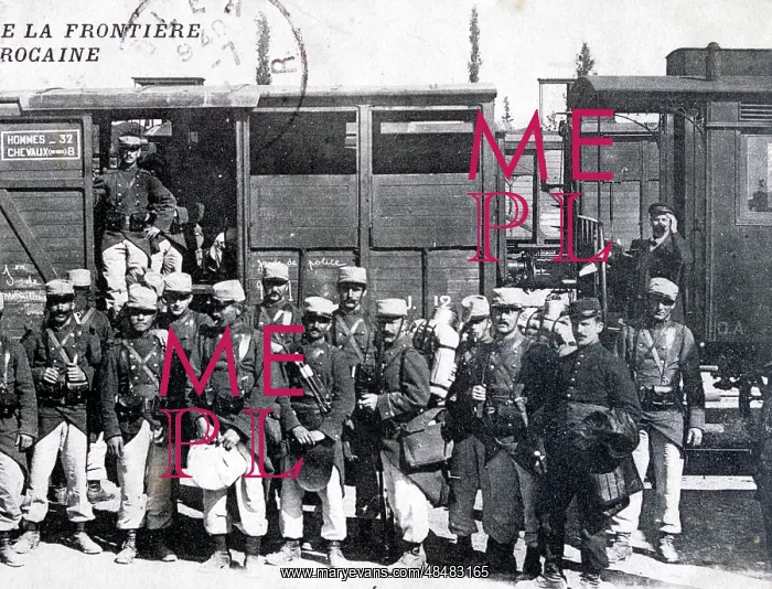  : French Foreign Legion Troops board a train in Morocco. 1914