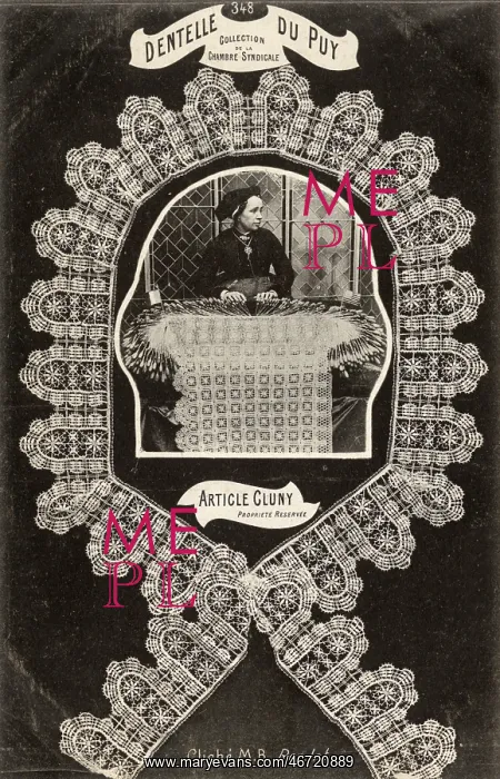 : French Lacemaker working on a large-scale piece : French Lacemaker working on a large-scale piece