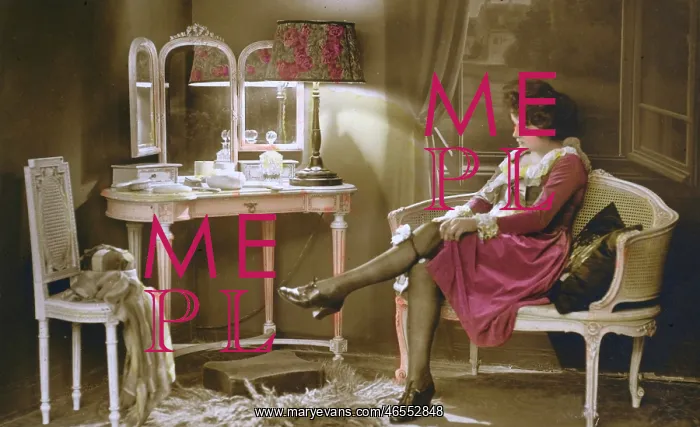 : French lady getting ready to go out in her boudoir : French lady getting ready to go out in her boudoir