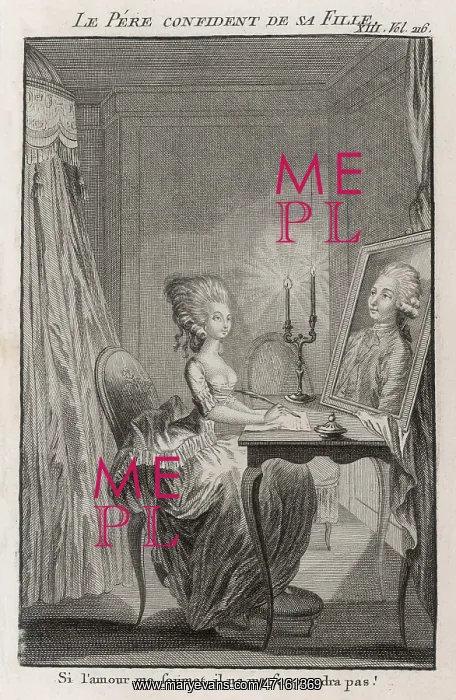 : French lady at her writing table : French lady at her writing table