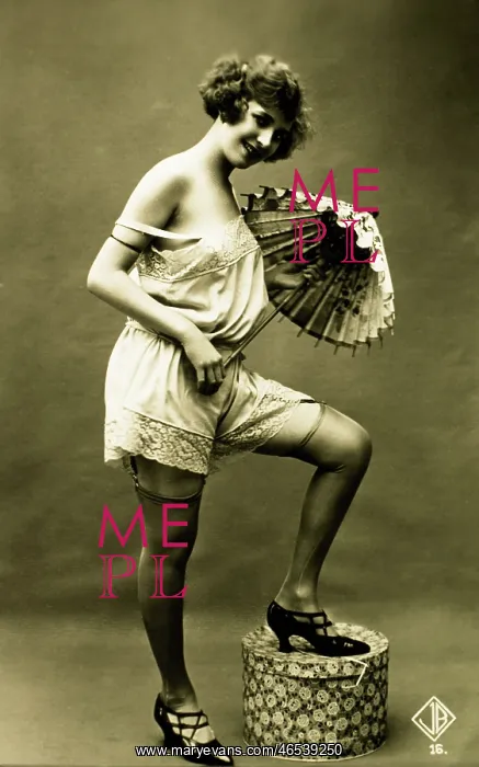  : French Lingerie Model Posing with Parasol