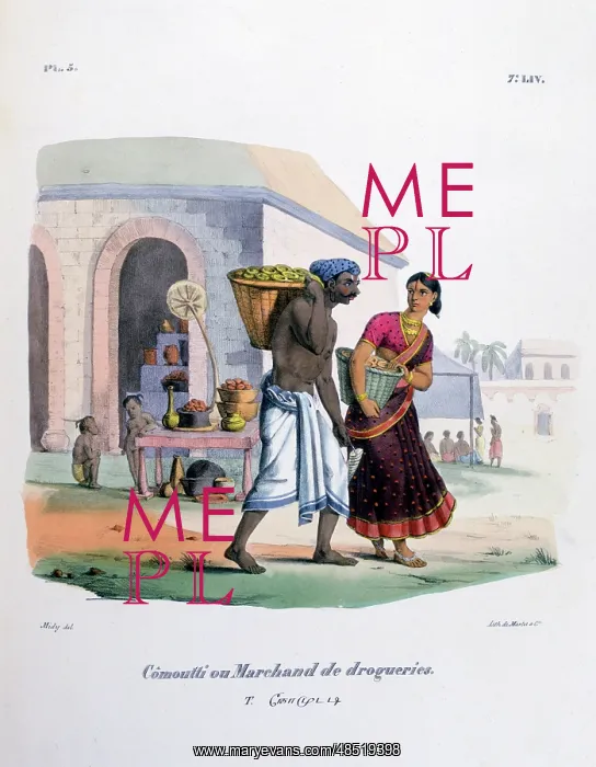 : French lithograph of a high caste woman with a : French lithograph of a high caste woman with a