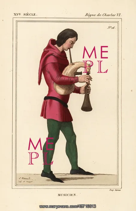 : French musician playing the musette de cour : French musician playing the musette de cour