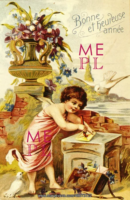  : French New Year card with Cupid and doves
