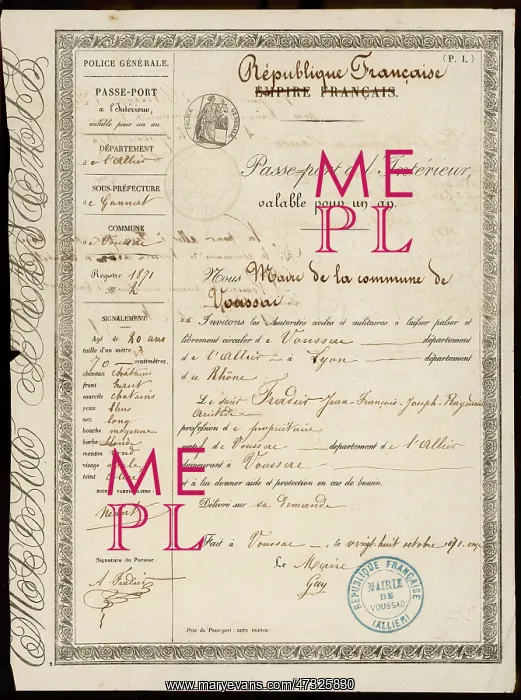 : French Passport 1871 : French Passport 1871