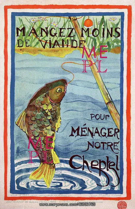 : French poster, Eat Less Meat, WW1 : French poster, Eat Less Meat, WW1