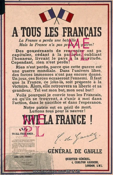 : French poster from General de Gaulle, WW2 : French poster from General de Gaulle, WW2