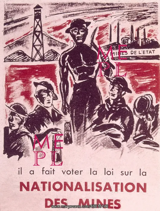 : French poster, nationalisation of mines : French poster, nationalisation of mines