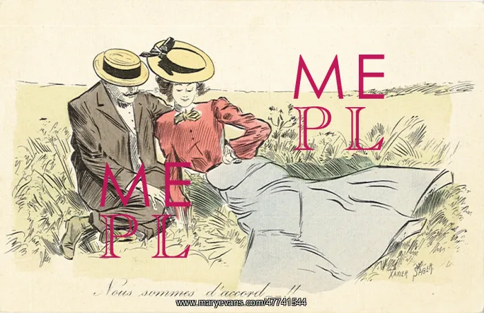 : French Romantic Couple on Grass : French Romantic Couple on Grass