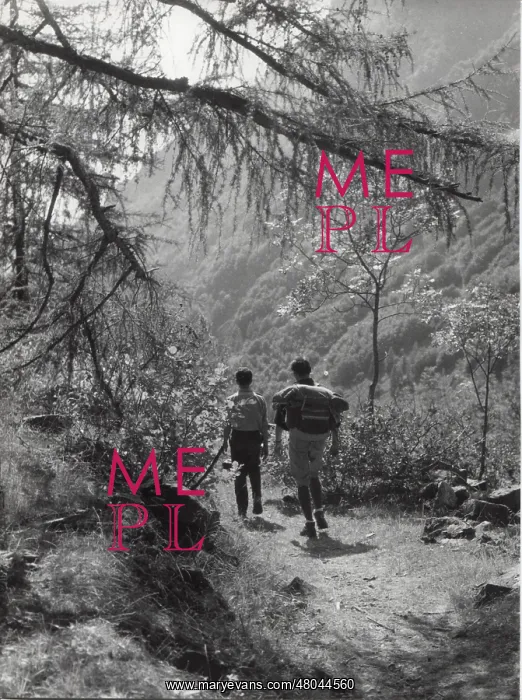 : Two French scouts on a mountain path : Two French scouts on a mountain path