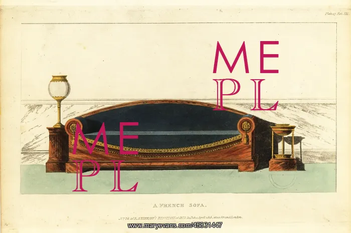 : A French sofa, candelabrum and flower bowl, 1815 : A French sofa, candelabrum and flower bowl, 1815
