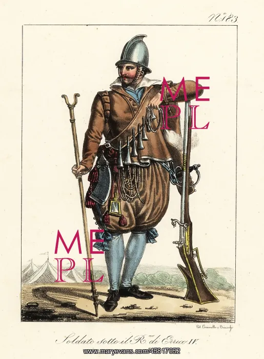 : French soldier or arquebusier, circa 1600 : French soldier or arquebusier, circa 1600