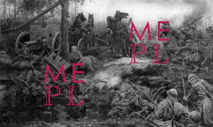 : French soldiers, with bayonets fixed, capture a German Field : French soldiers, with bayonets fixed, capture a German Field