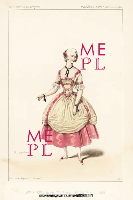 : French soubrette Mlle. Bonval as Celie in : French soubrette Mlle. Bonval as Celie in