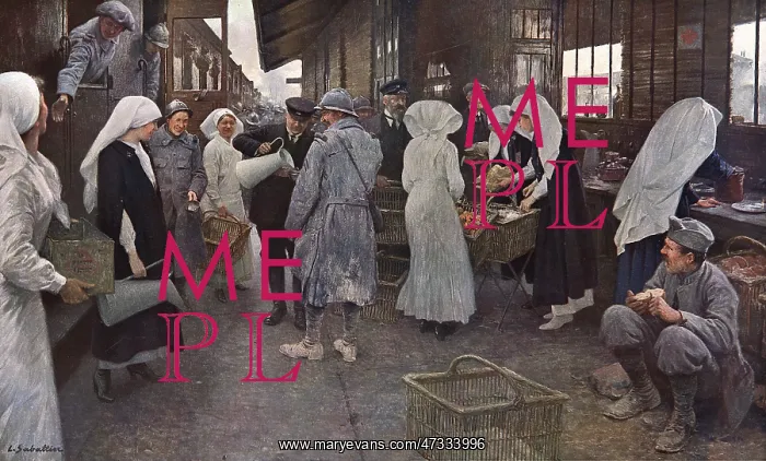 : French troop train in World War One at a station : French troop train in World War One at a station