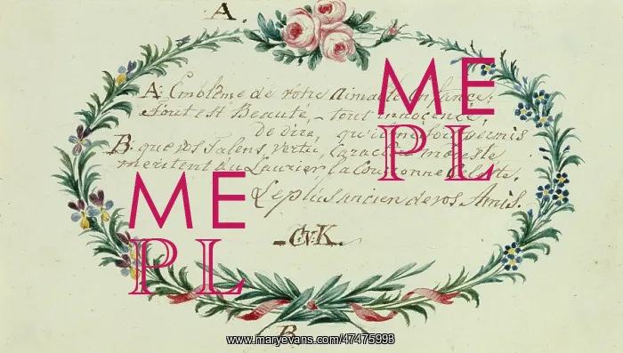 : French Verse in an oval wreath of flowers : French Verse in an oval wreath of flowers