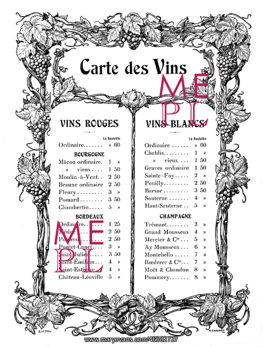  : French wine list, 1904