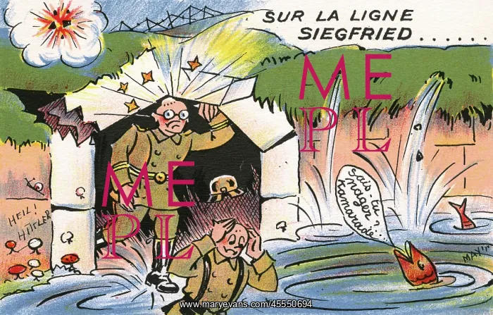 : French WW2 Propaganda postcard - Siegfried Line leaking : French WW2 Propaganda postcard - Siegfried Line leaking
