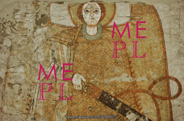 : Fresco depicting an archangel with sword : Fresco depicting an archangel with sword
