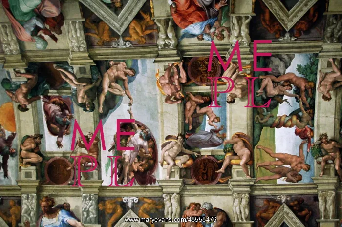 : Frescoes of the ceiling of Sistine Chapel by Michelangelo. C : Frescoes of the ceiling of Sistine Chapel by Michelangelo. C