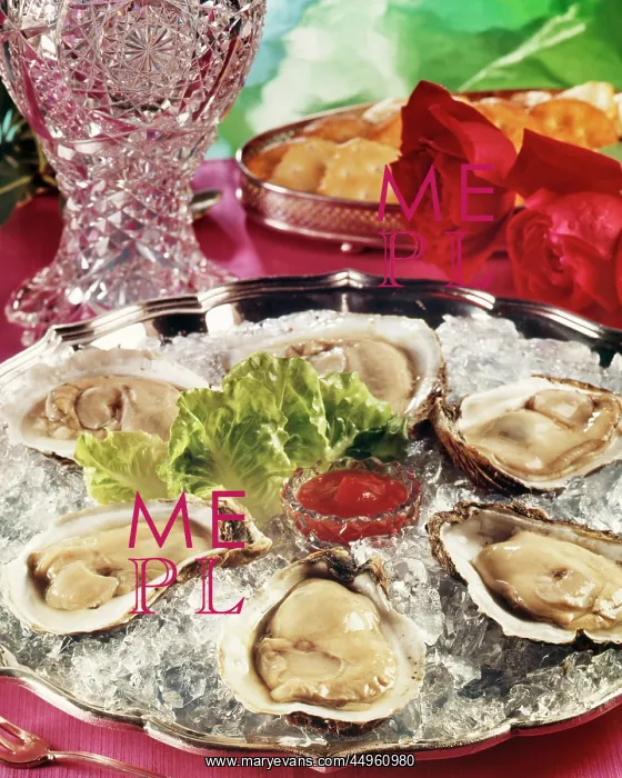 : Fresh Oysters on the Half Shell on Crushed : Fresh Oysters on the Half Shell on Crushed