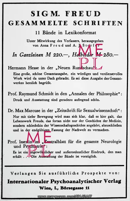: FREUD / ADVERT / 1925 / 92 : FREUD / ADVERT / 1925 / 92