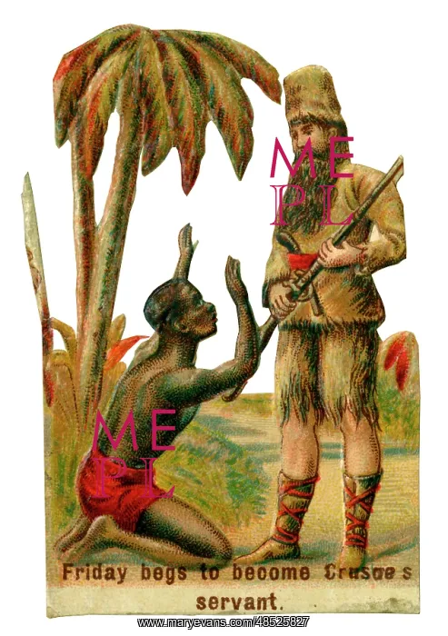: Friday begs to become Robinson Crusoe's servant : Friday begs to become Robinson Crusoe's servant