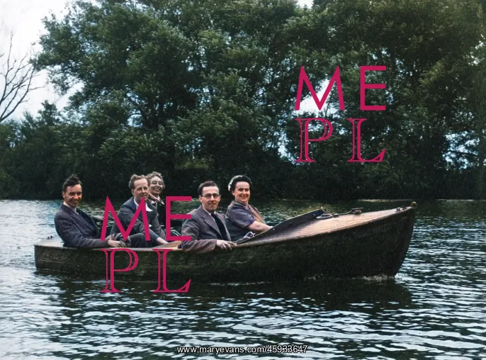 : Five Friends in a very small motor boat on the River Thames : Five Friends in a very small motor boat on the River Thames