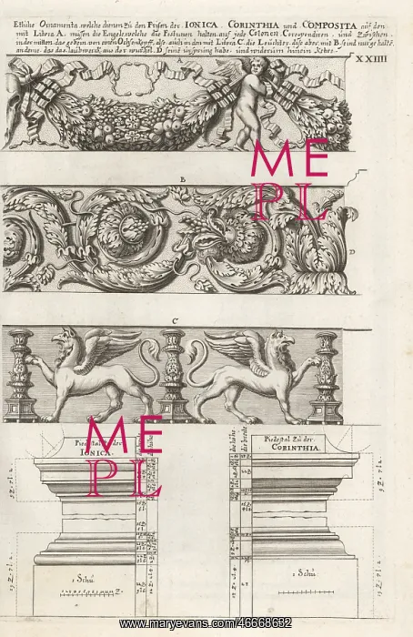: Frieze ornaments and pedestals in various architectural : Frieze ornaments and pedestals in various architectural