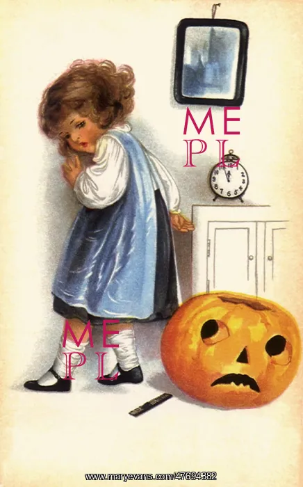 : Frightened Jack-o-Lantern and Girl : Frightened Jack-o-Lantern and Girl