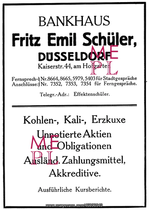 : Fritz Emil Schueler bank advert : Fritz Emil Schueler bank advert