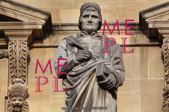 : Froissart statue, Cour Napoleon, Louvre, Paris, France : Froissart statue, Cour Napoleon, Louvre, Paris, France