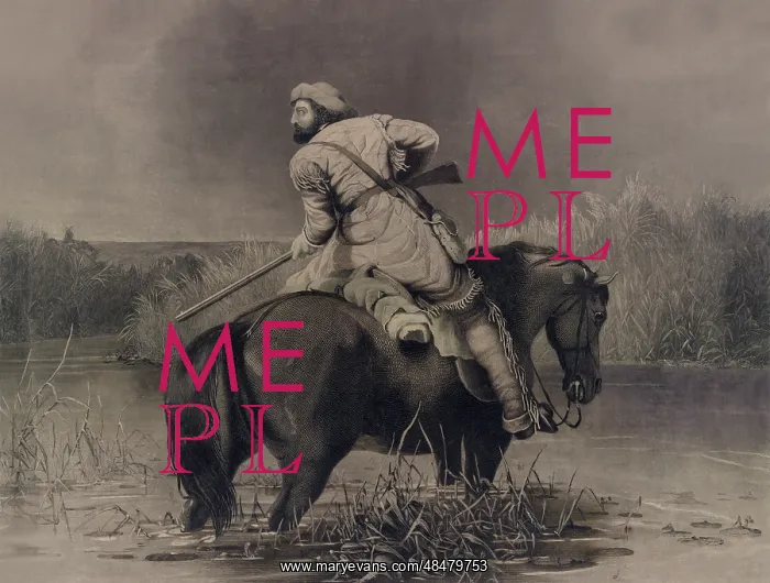 : A frontiersman on horseback in a marshy area : A frontiersman on horseback in a marshy area