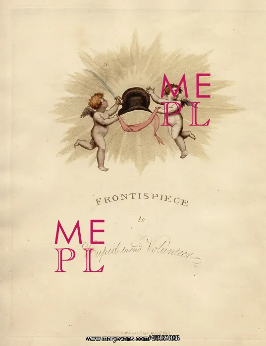 : Frontispiece with two cherubs holding a bicorn and sword : Frontispiece with two cherubs holding a bicorn and sword