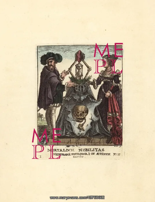 : Frontispiece with skull, hourglass and sacred heart : Frontispiece with skull, hourglass and sacred heart